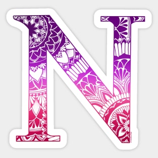 Mandala Letter Capital N Pink Sticker